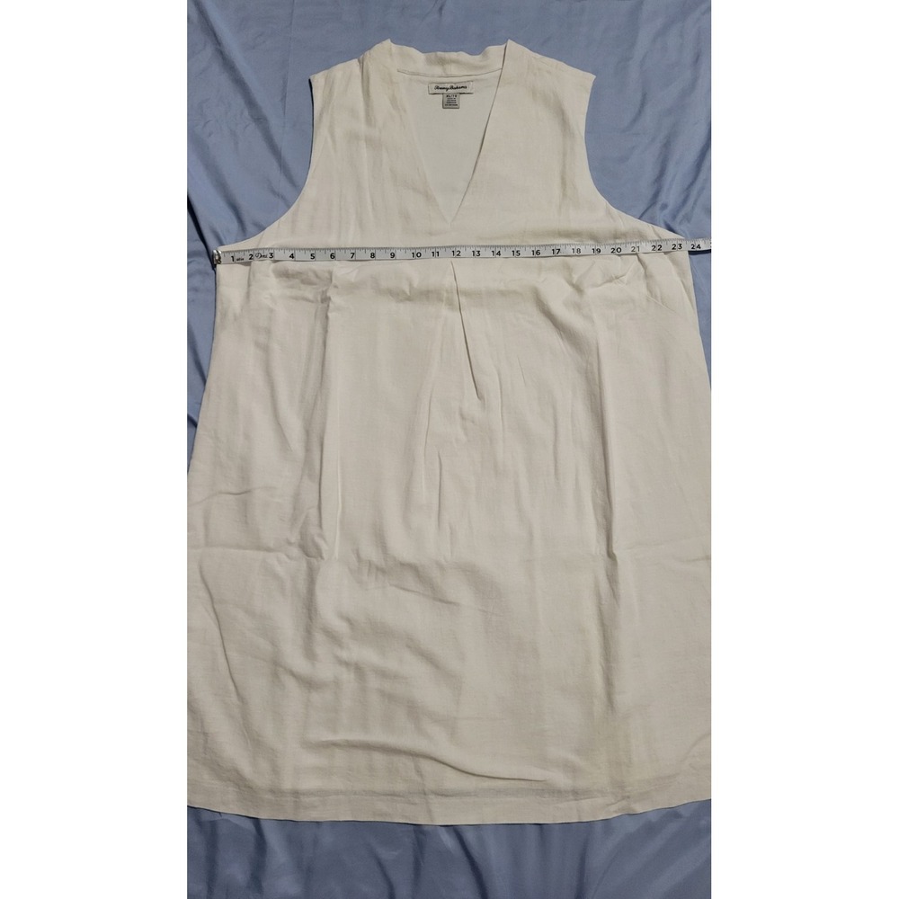Tommy Bahama Two Palms White Linen Sleeveless Shift Dress V-Neck XL Pockets - Picture 10 of 11
